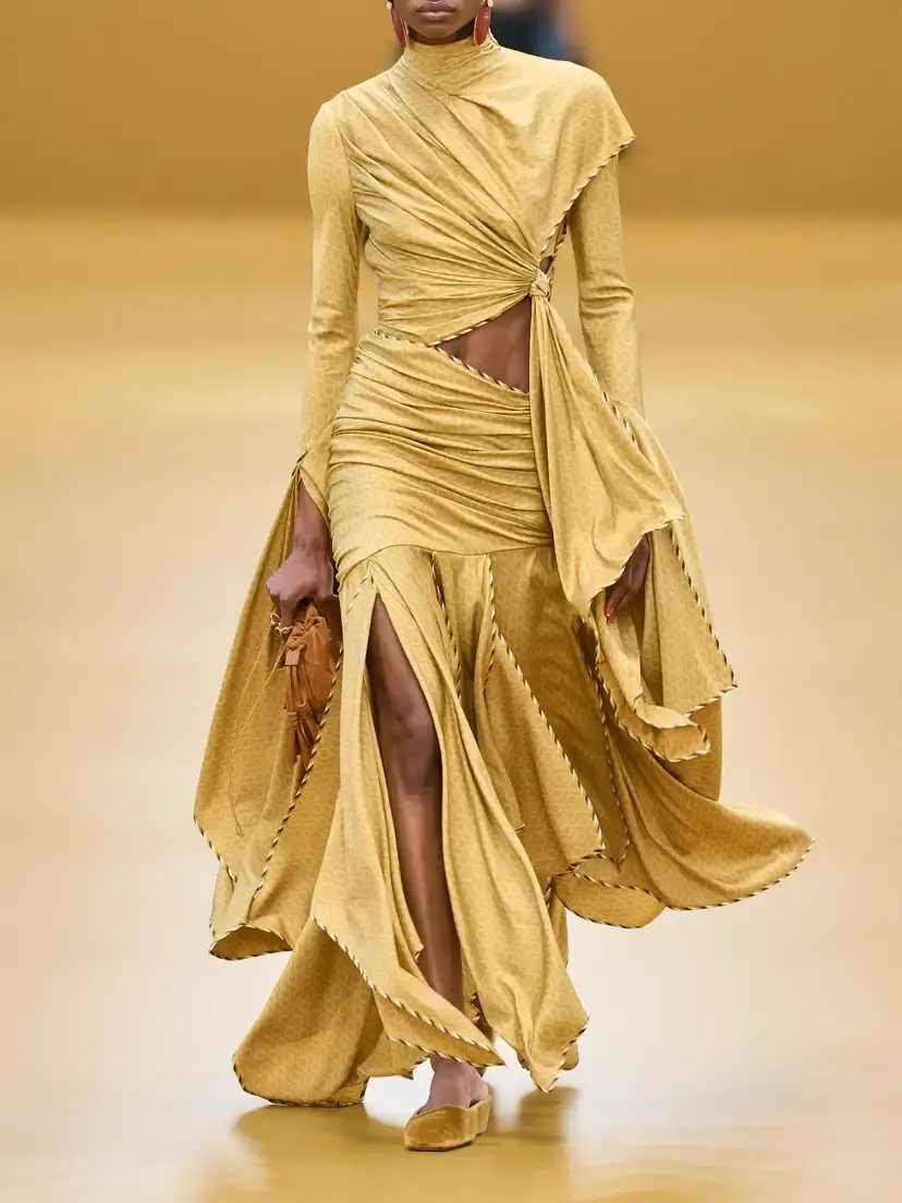 Zimmermann Valiant Asymmetric Knotted Draped Printed Silk-blend Twill Turtleneck Maxi Dress | Thumbnail 5