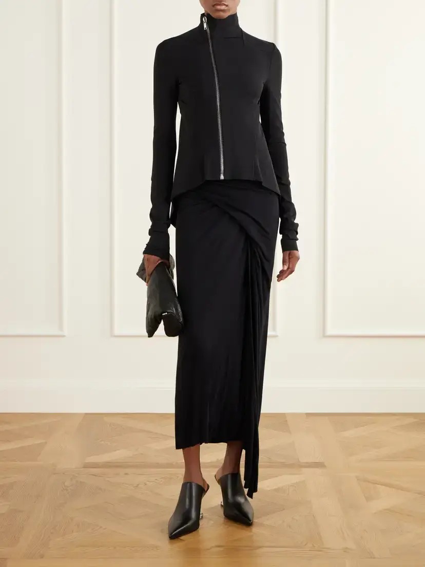 Rick Owens Anthem Draped Jersey Midi Skirt | Thumbnail 2