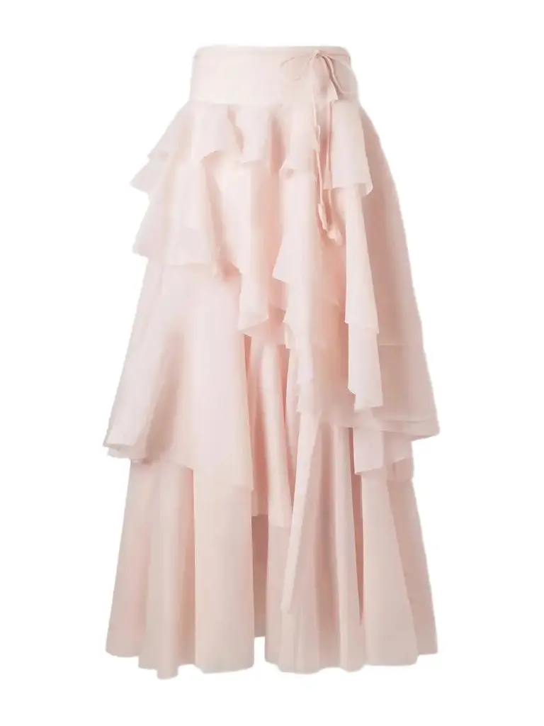 Aje Villa Ruffled Organza Midi Skirt