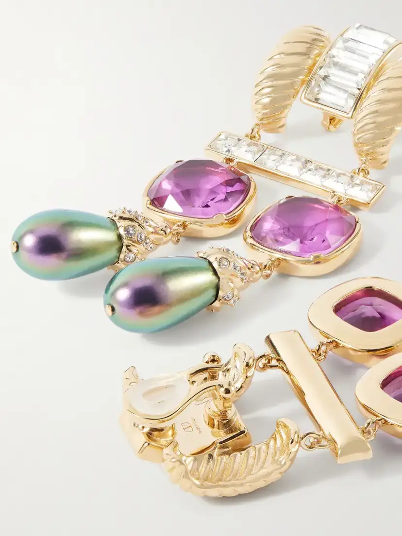 Valentino Garavani Hypergoutte Gold-tone, Crystal And Resin Earrings | Thumbnail 3