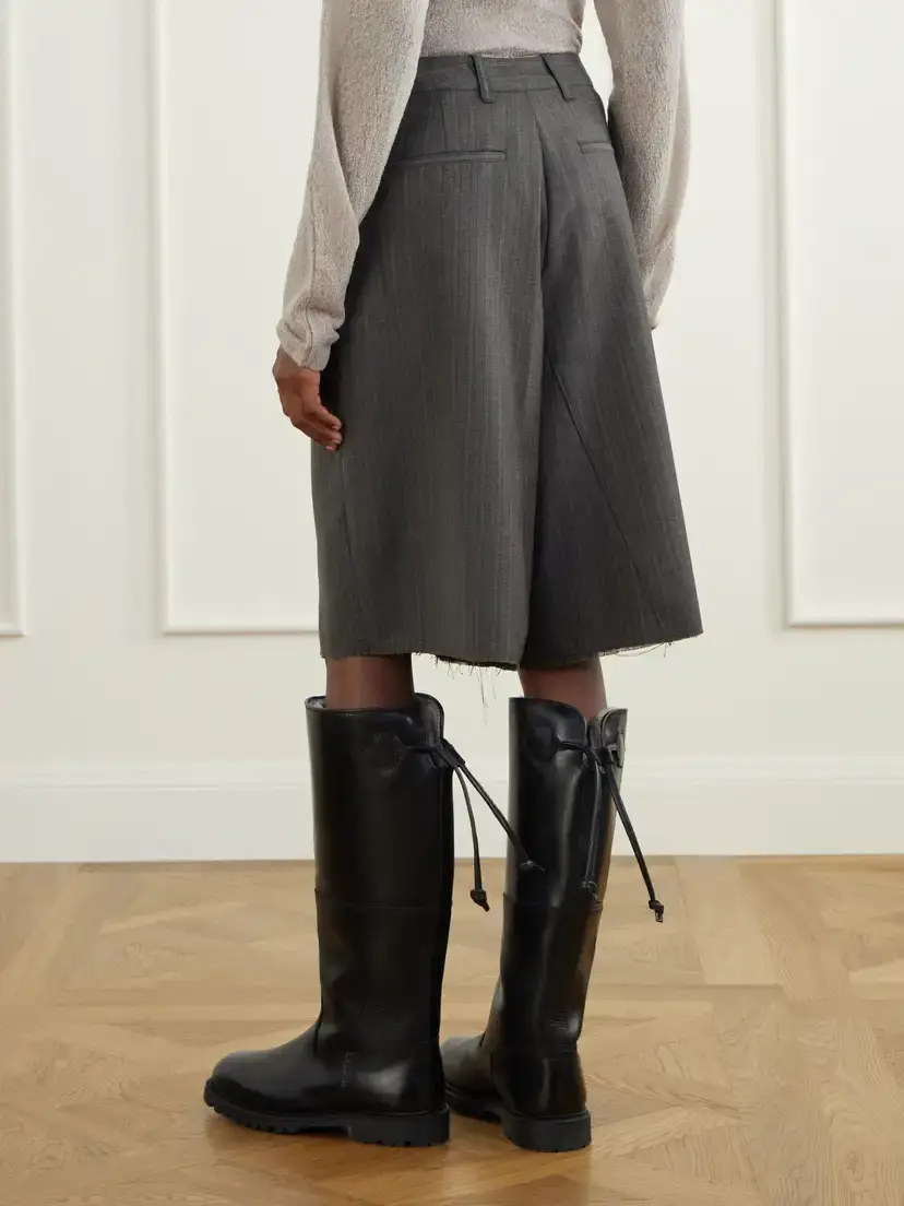 Our Legacy Jumbo Distressed Pleated Striped Cotton And Wool-blend Shorts | Thumbnail 4