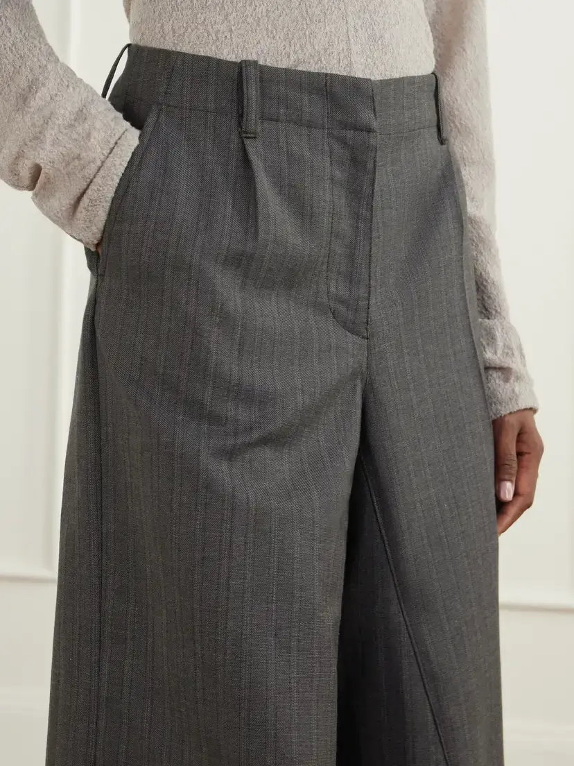 Our Legacy Jumbo Distressed Pleated Striped Cotton And Wool-blend Shorts | Thumbnail 5
