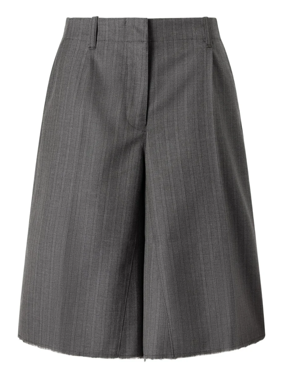 Our Legacy Jumbo Distressed Pleated Striped Cotton And Wool-blend Shorts - Gray