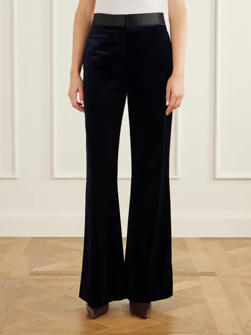 Victoria Beckham Alina Satin-trimmed Cotton-blend Velvet Flared Pants | Thumbnail 3 Victoria Beckham Alina Satin-trimmed Cotton-blend Velvet Flared Pants | Thumbnail 3