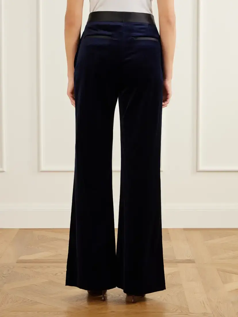 Victoria Beckham Alina Satin-trimmed Cotton-blend Velvet Flared Pants | Thumbnail 4 Victoria Beckham Alina Satin-trimmed Cotton-blend Velvet Flared Pants | Thumbnail 4
