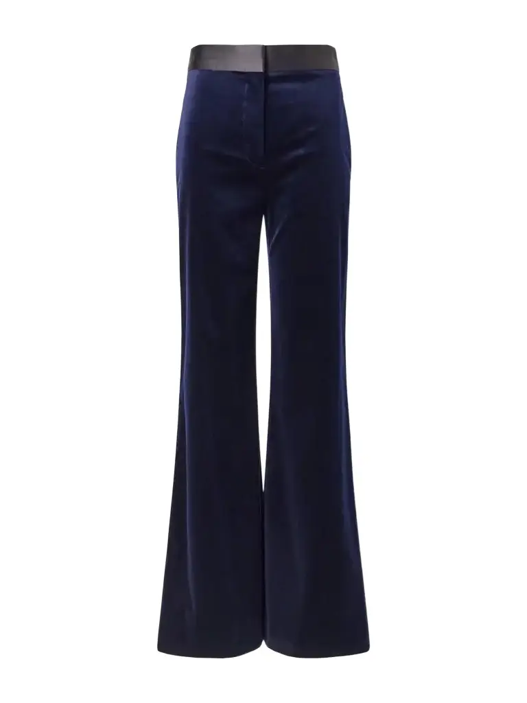 Victoria Beckham Alina Satin-trimmed Cotton-blend Velvet Flared Pants
