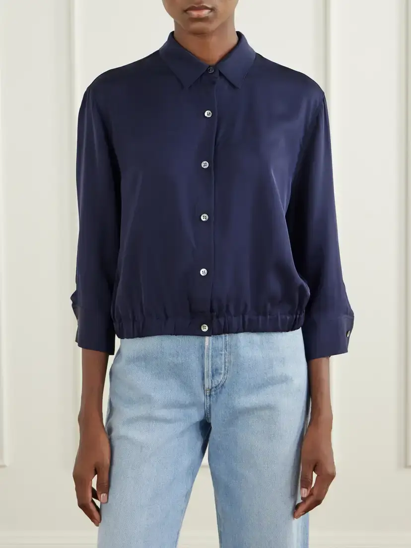 Theory Gathered Crop Silk-crepe Shirt | Thumbnail 3 Theory Gathered Crop Silk-crepe Shirt | Thumbnail 3