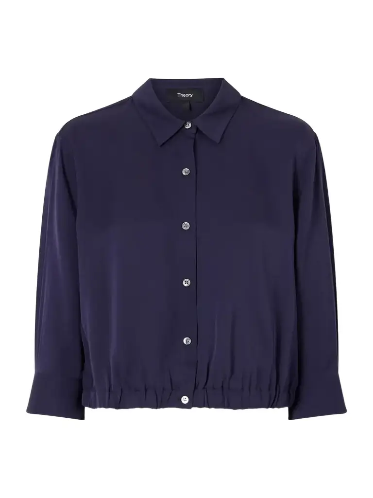 Theory Gathered Crop Silk-crepe Shirt