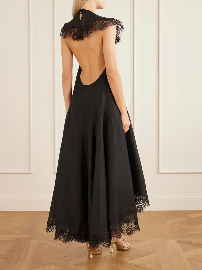 Zimmermann Ascent Open-back Lace-trimmed Linen And Silk-blend Midi Dress | Thumbnail 3