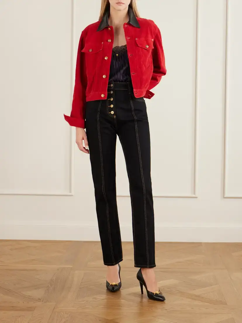 Versace Striped Lace-trimmed Silk-blend Bodysuit | Thumbnail 2