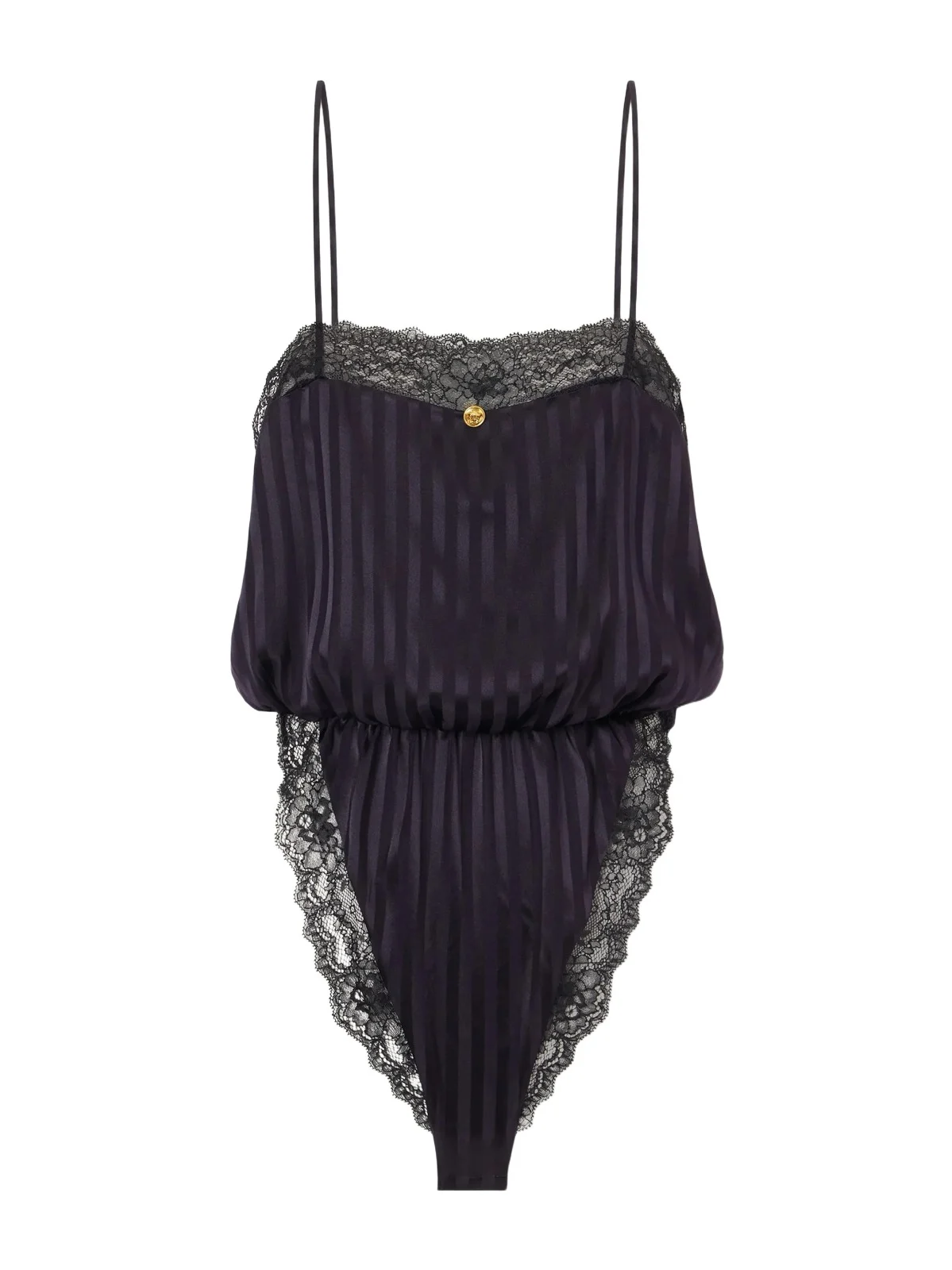 Striped Lace-trimmed Silk-blend Bodysuit Striped Lace-trimmed Silk-blend Bodysuit
