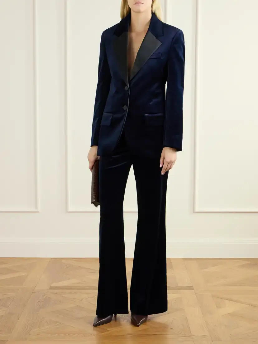 Victoria Beckham Satin-trimmed Cotton-blend Velvet Blazer | Thumbnail 2 Victoria Beckham Satin-trimmed Cotton-blend Velvet Blazer | Thumbnail 2