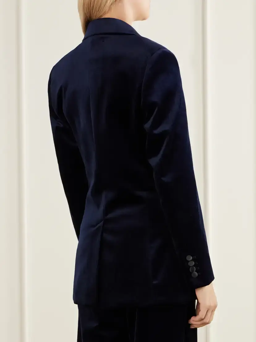 Victoria Beckham Satin-trimmed Cotton-blend Velvet Blazer | Thumbnail 3 Victoria Beckham Satin-trimmed Cotton-blend Velvet Blazer | Thumbnail 3