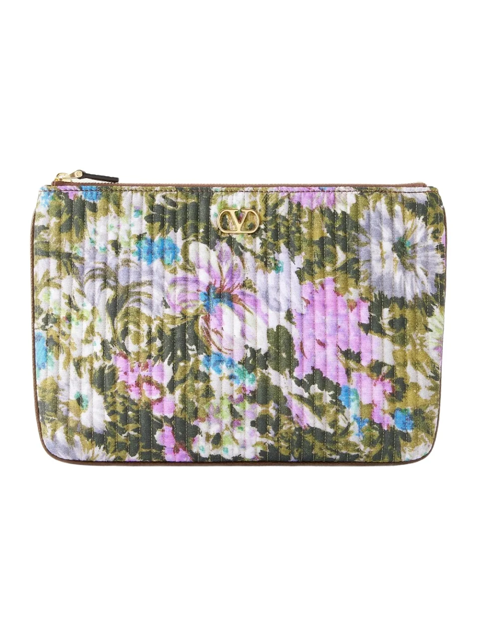 Valentino Garavani Vlogo-embellished Medium Leather-trimmed Quilted Floral-jacquard Clutch