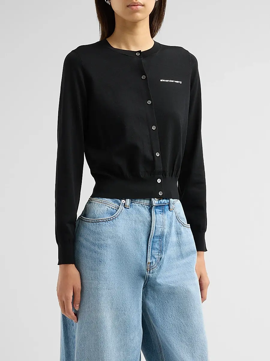 Alexander Wang Women's Hotfix Logo Crewneck Cardigan | Thumbnail 4 Alexander Wang Women's Hotfix Logo Crewneck Cardigan | Thumbnail 4