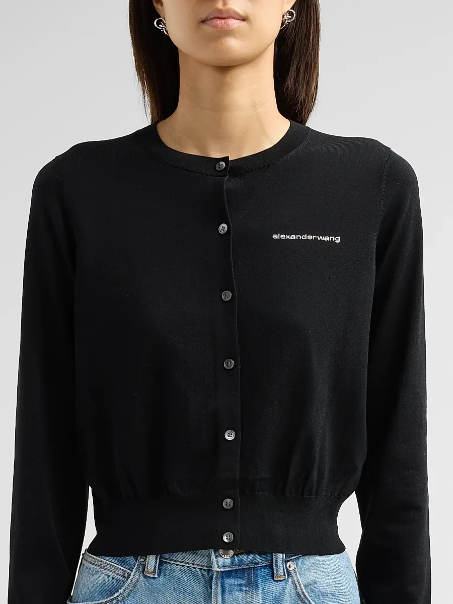 Alexander Wang Women's Hotfix Logo Crewneck Cardigan | Thumbnail 5 Alexander Wang Women's Hotfix Logo Crewneck Cardigan | Thumbnail 5