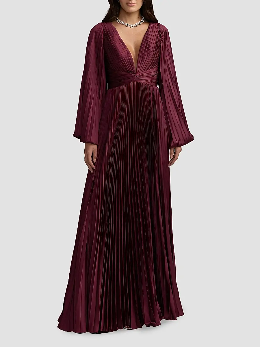 Mac Duggal Women's Pleated Charmeuse Deep V-Neck Gown | Thumbnail 2 Mac Duggal Women's Pleated Charmeuse Deep V-Neck Gown | Thumbnail 2
