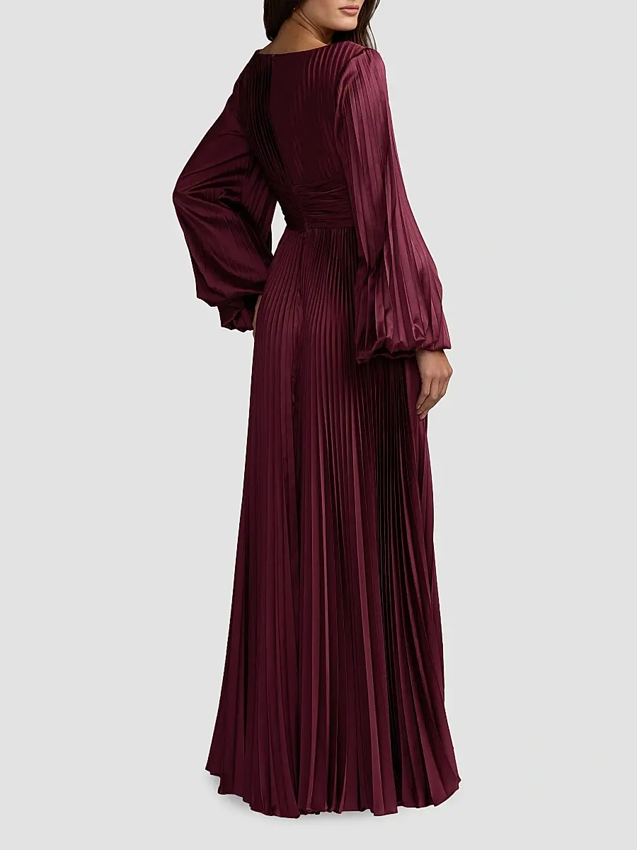 Mac Duggal Women's Pleated Charmeuse Deep V-Neck Gown | Thumbnail 3 Mac Duggal Women's Pleated Charmeuse Deep V-Neck Gown | Thumbnail 3