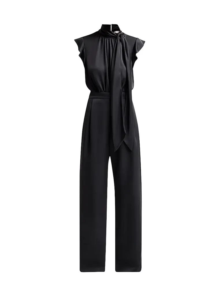 Ramy Brook Women's Irene Satin Tieneck Draped Jumpsuit