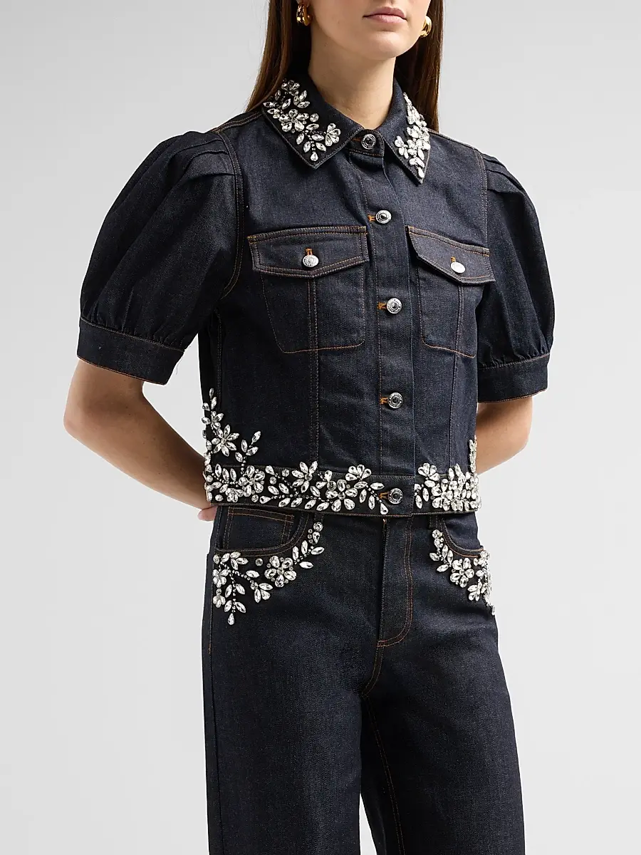 Ramy Brook Women's Hailey Embellished Denim Crop Shirt | Thumbnail 4 Ramy Brook Women's Hailey Embellished Denim Crop Shirt | Thumbnail 4