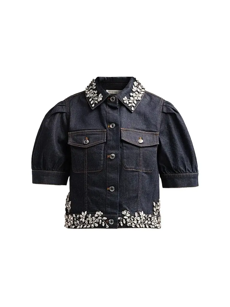 Ramy Brook Women's Hailey Embellished Denim Crop Shirt