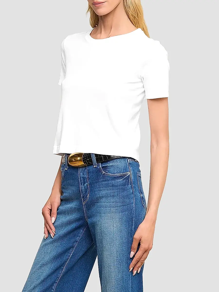 L'Agence Women's Stormy Cotton Short-Sleeve Crop T-Shirt | Thumbnail 5