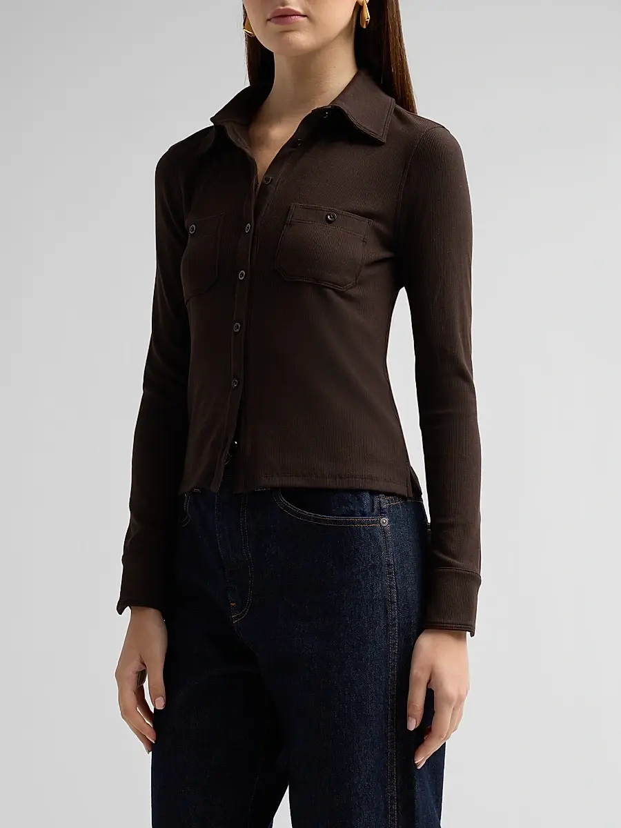 Frame Women's The Pocket Rib-Knit Polo Shirt | Thumbnail 4 Frame Women's The Pocket Rib-Knit Polo Shirt | Thumbnail 4