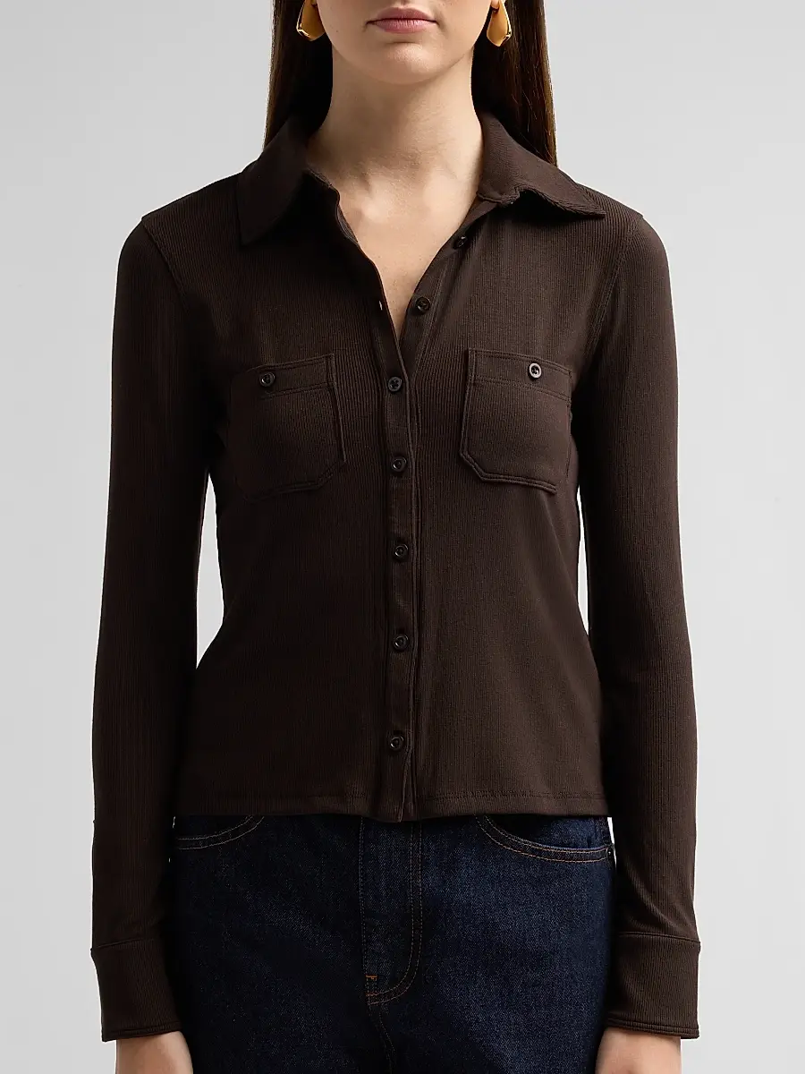 Frame Women's The Pocket Rib-Knit Polo Shirt | Thumbnail 5 Frame Women's The Pocket Rib-Knit Polo Shirt | Thumbnail 5