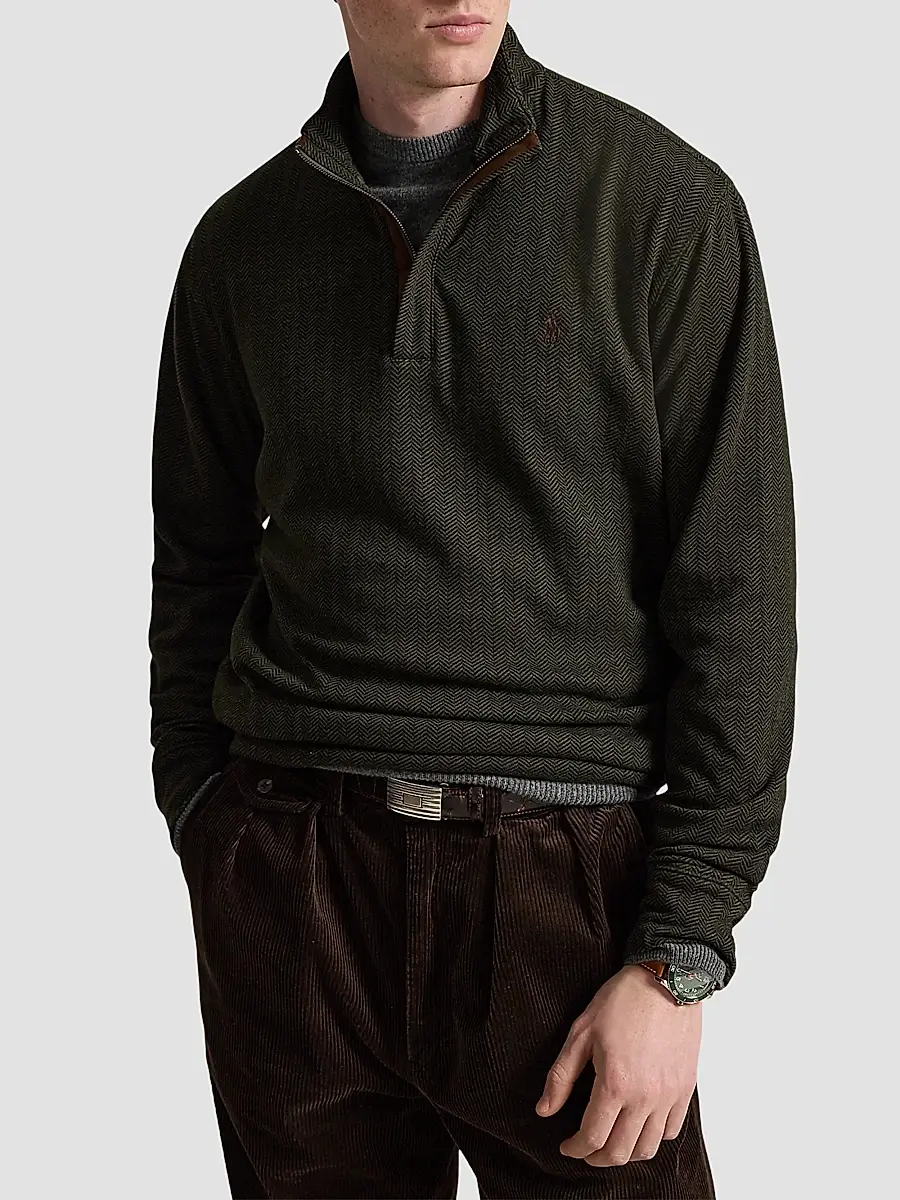 Polo Ralph Lauren Men's Herringbone-Print Jersey Quarter-Zip Sweater | Thumbnail 4 Polo Ralph Lauren Men's Herringbone-Print Jersey Quarter-Zip Sweater | Thumbnail 4