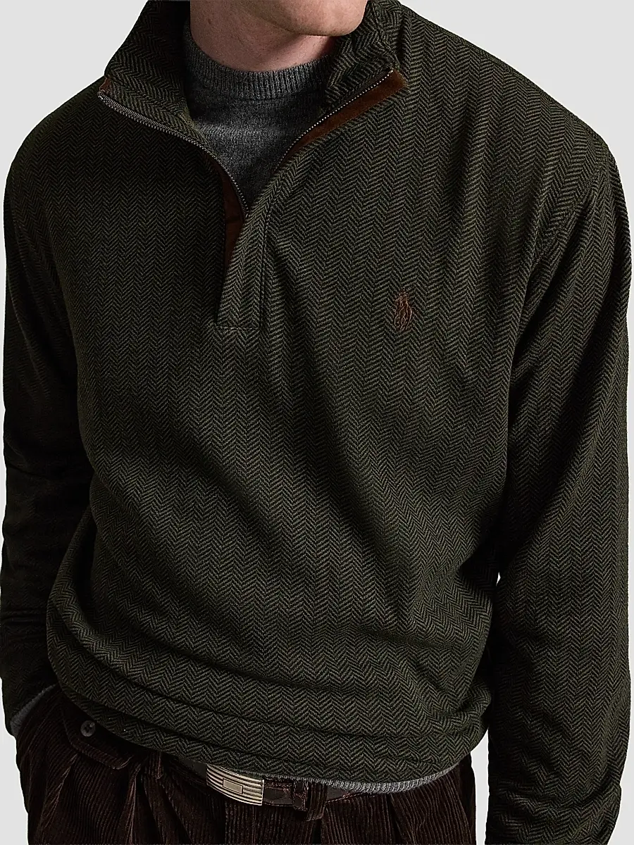 Polo Ralph Lauren Men's Herringbone-Print Jersey Quarter-Zip Sweater | Thumbnail 6 Polo Ralph Lauren Men's Herringbone-Print Jersey Quarter-Zip Sweater | Thumbnail 6