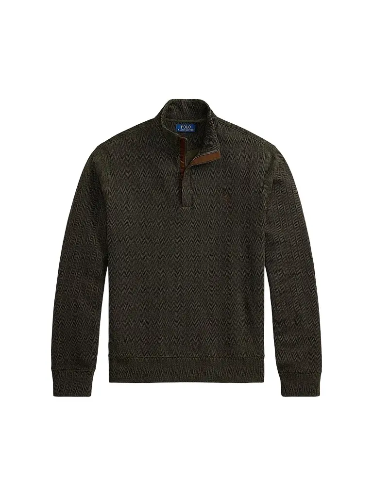 Polo Ralph Lauren Men's Herringbone-Print Jersey Quarter-Zip Sweater