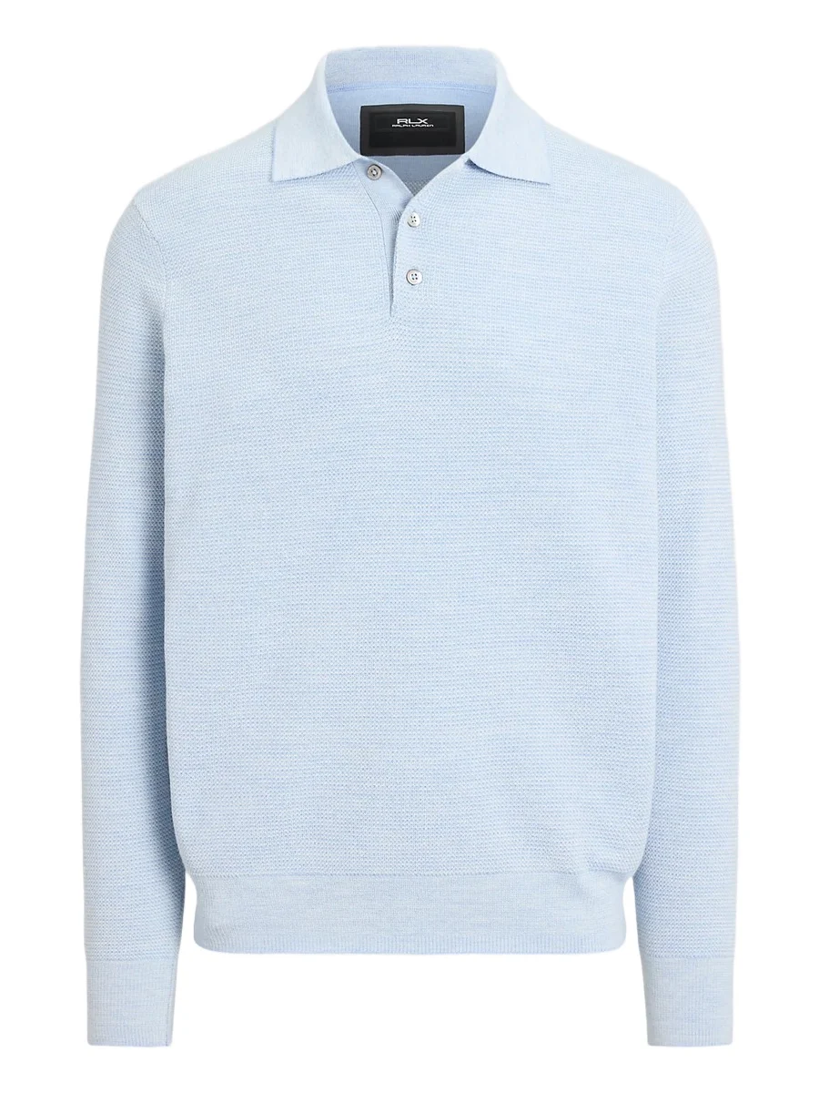 Men's Striped Performance Wool-Blend Polo Sweater Men's Striped Performance Wool-Blend Polo Sweater