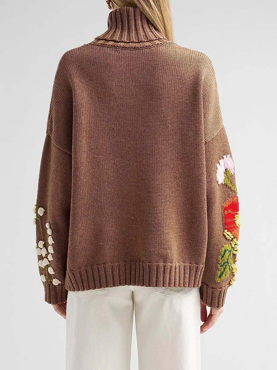 Oscar de la Renta Women's Floral-Embroidered Intarsia-Knit Wool Sweater | Thumbnail 3 Oscar de la Renta Women's Floral-Embroidered Intarsia-Knit Wool Sweater | Thumbnail 3