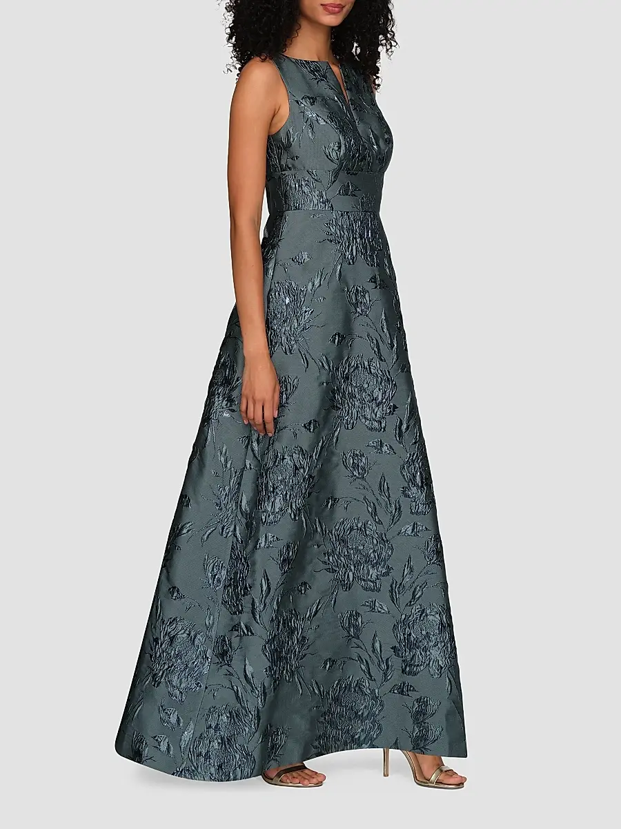 Kay Unger Women's Guilietta Metallic Rose Jacquard Gown | Thumbnail 2 Kay Unger Women's Guilietta Metallic Rose Jacquard Gown | Thumbnail 2