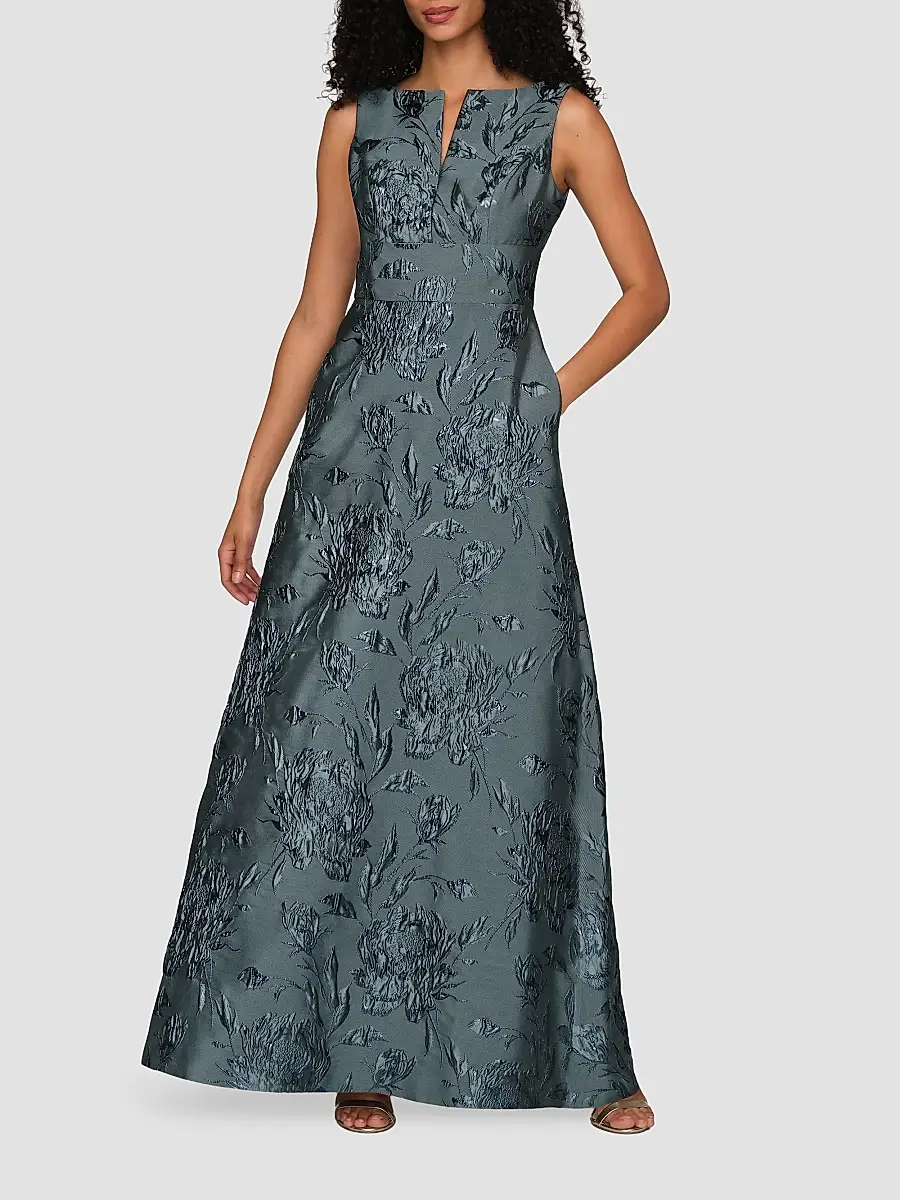 Kay Unger Women's Guilietta Metallic Rose Jacquard Gown | Thumbnail 3 Kay Unger Women's Guilietta Metallic Rose Jacquard Gown | Thumbnail 3
