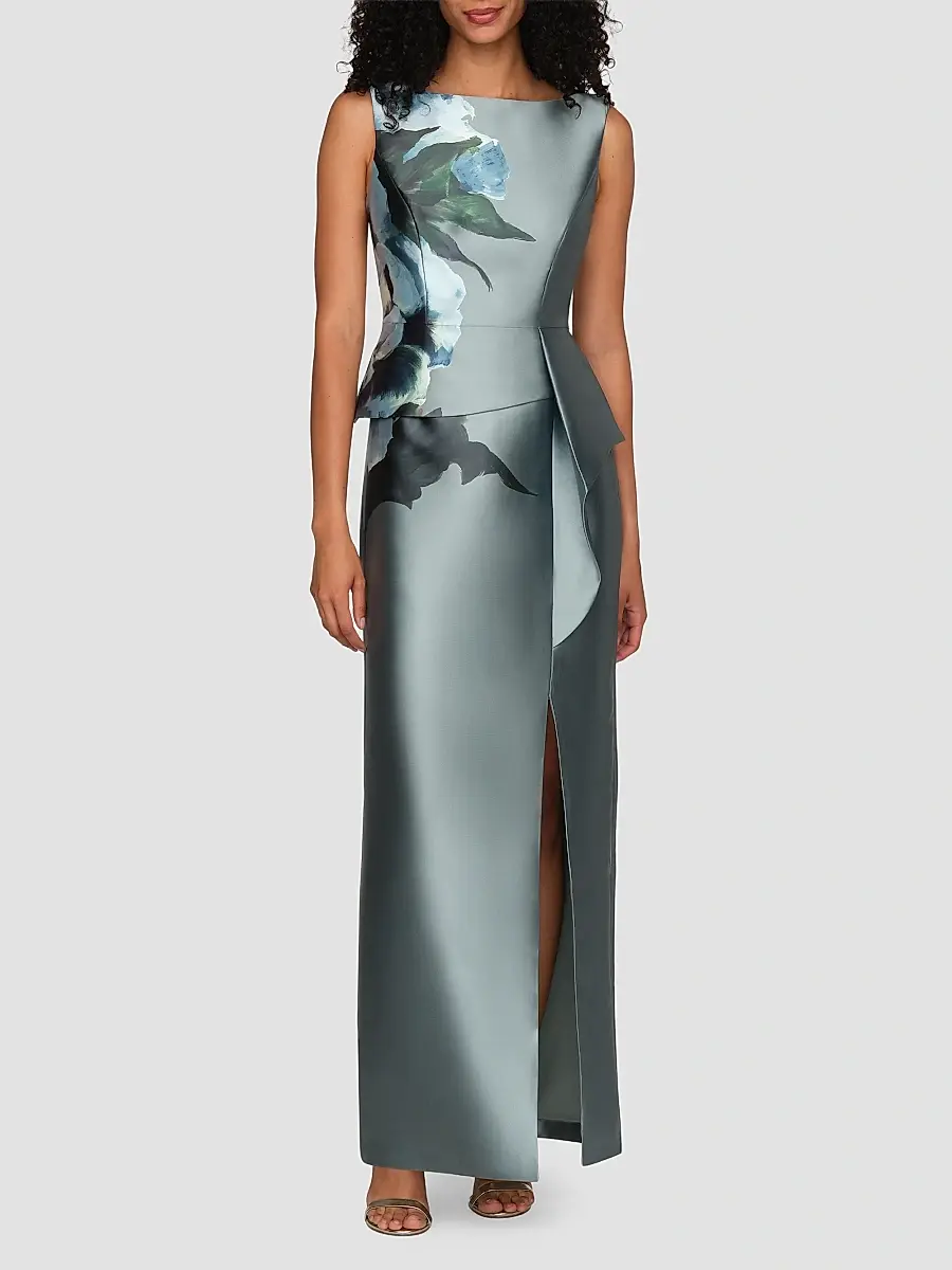 Kay Unger Women's Luciana Satin Floral Column Gown | Thumbnail 3 Kay Unger Women's Luciana Satin Floral Column Gown | Thumbnail 3