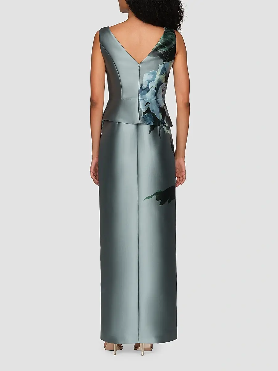 Kay Unger Women's Luciana Satin Floral Column Gown | Thumbnail 4 Kay Unger Women's Luciana Satin Floral Column Gown | Thumbnail 4