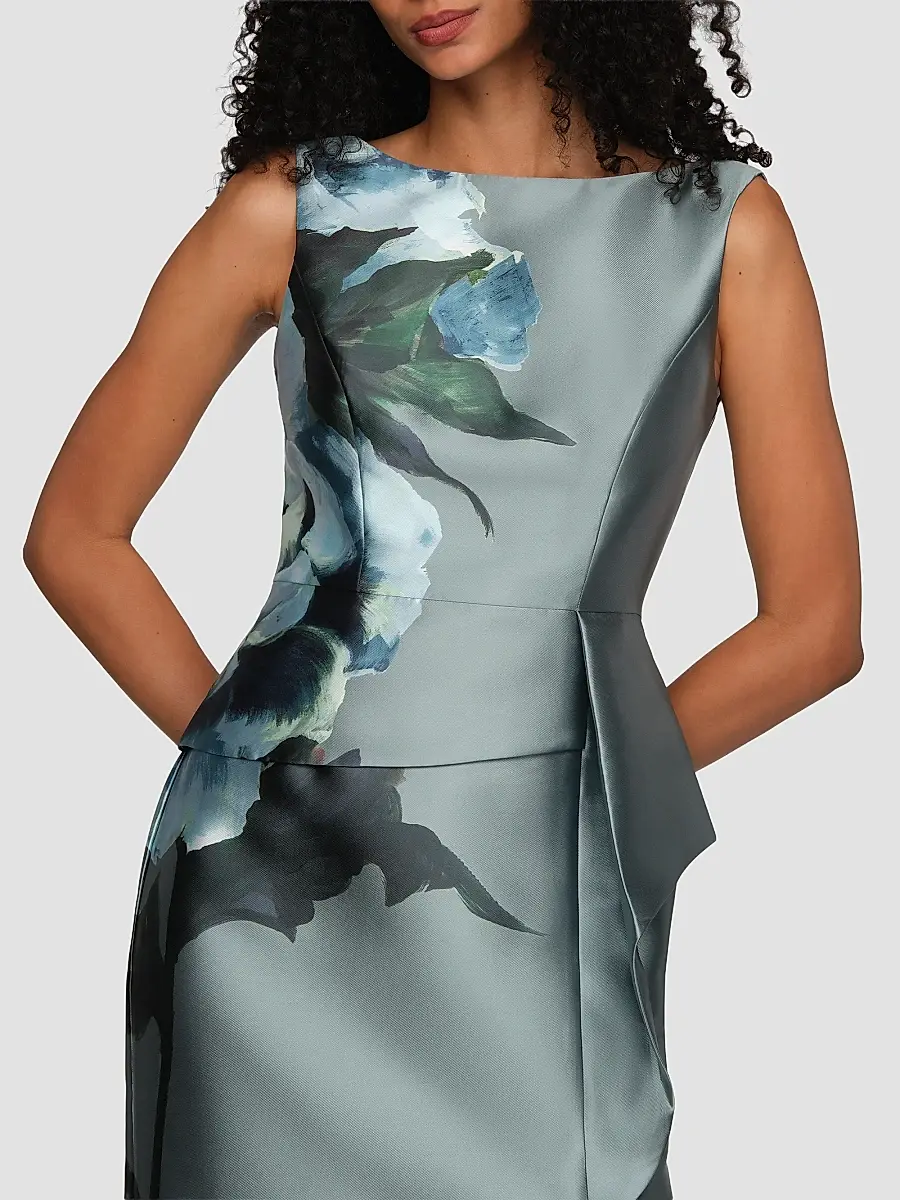 Kay Unger Women's Luciana Satin Floral Column Gown | Thumbnail 5 Kay Unger Women's Luciana Satin Floral Column Gown | Thumbnail 5
