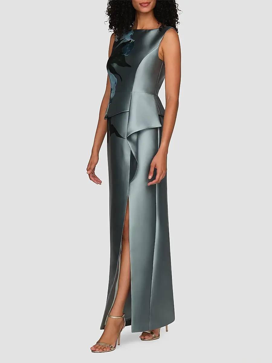Kay Unger Women's Luciana Satin Floral Column Gown | Thumbnail 6 Kay Unger Women's Luciana Satin Floral Column Gown | Thumbnail 6