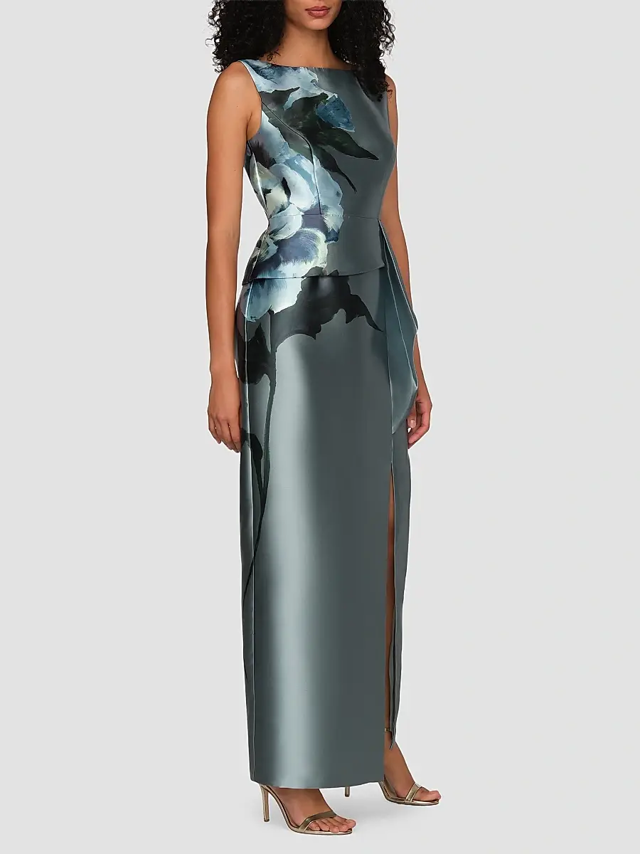 Kay Unger Women's Luciana Satin Floral Column Gown | Thumbnail 7 Kay Unger Women's Luciana Satin Floral Column Gown | Thumbnail 7