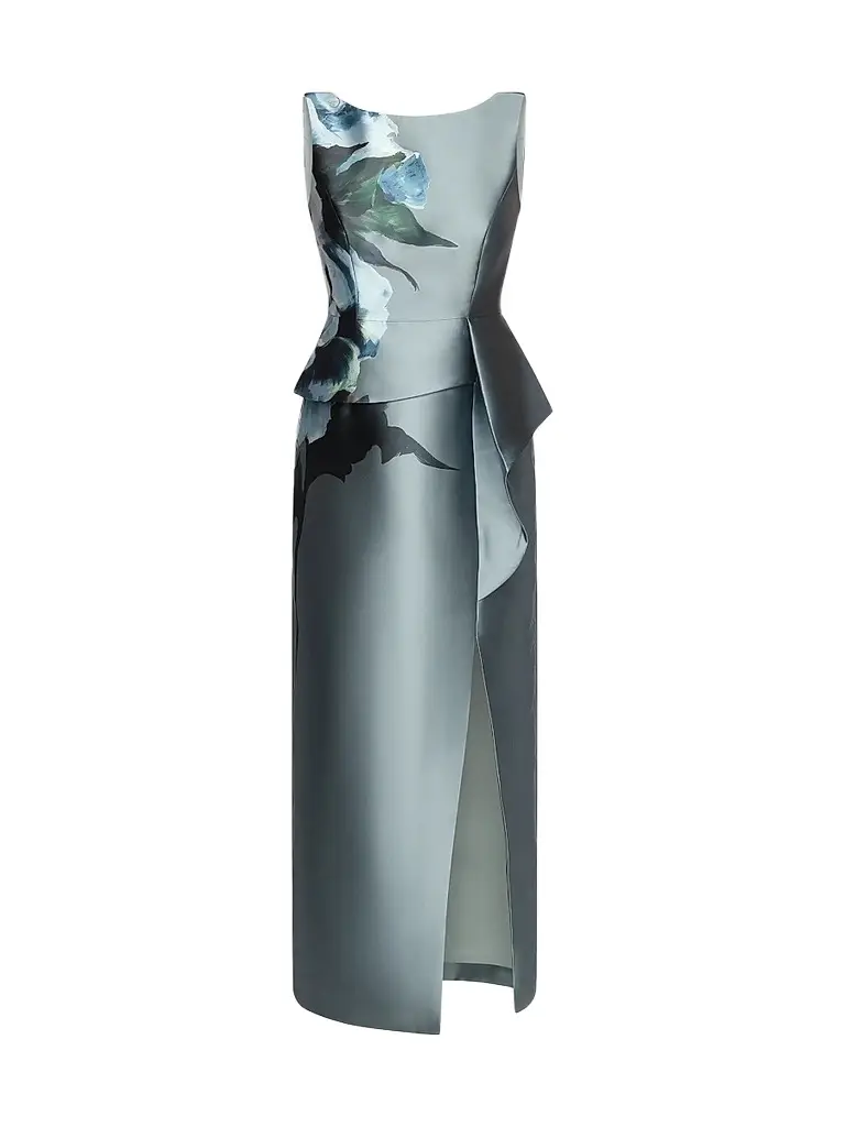 Kay Unger Women's Luciana Satin Floral Column Gown