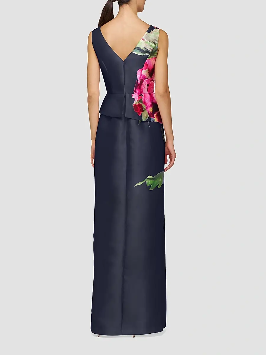 Kay Unger Women's Luciana Satin Floral Column Gown | Thumbnail 3 Kay Unger Women's Luciana Satin Floral Column Gown | Thumbnail 3