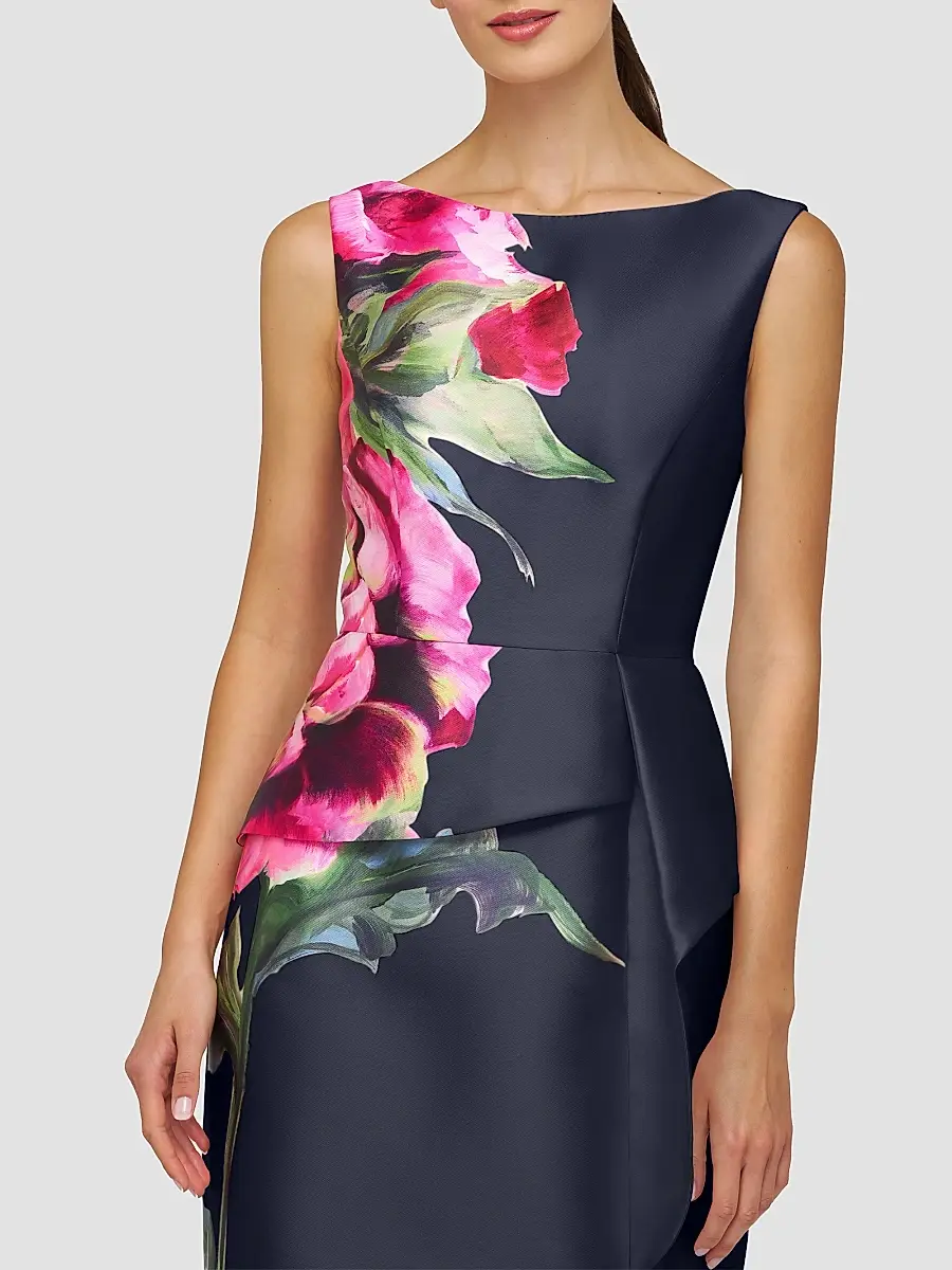 Kay Unger Women's Luciana Satin Floral Column Gown | Thumbnail 5 Kay Unger Women's Luciana Satin Floral Column Gown | Thumbnail 5