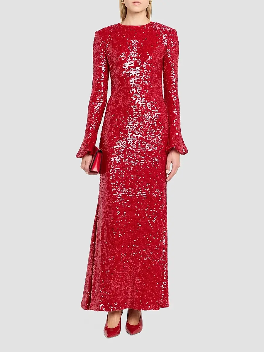 Lapointe Women's Sequined Flare Sleeve A-Line Gown | Thumbnail 2