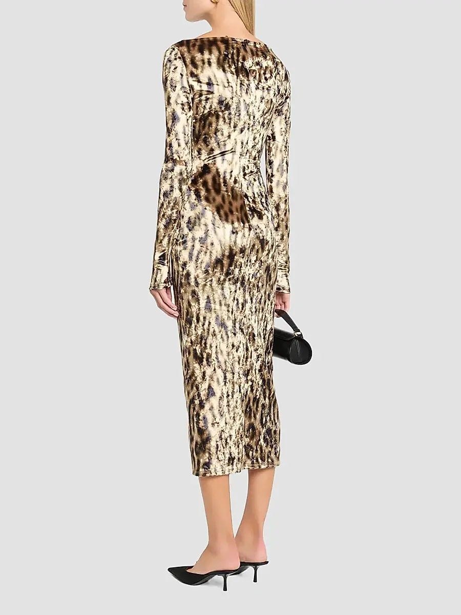 Lapointe Women's Velvet Leopard Boatneck Midi Dress | Thumbnail 3 Lapointe Women's Velvet Leopard Boatneck Midi Dress | Thumbnail 3