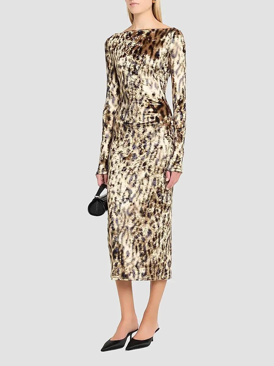 Lapointe Women's Velvet Leopard Boatneck Midi Dress | Thumbnail 4 Lapointe Women's Velvet Leopard Boatneck Midi Dress | Thumbnail 4