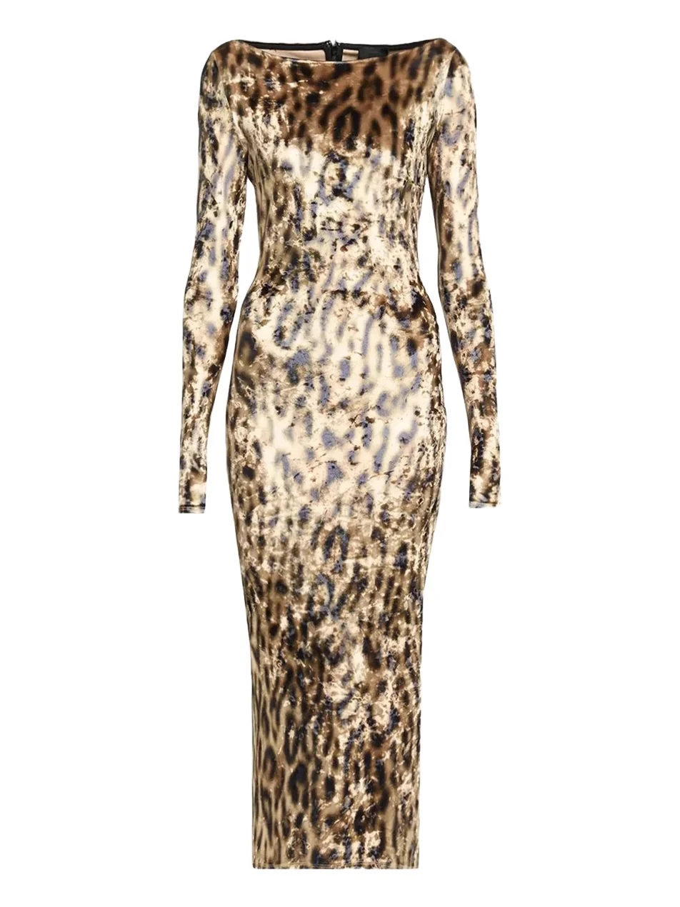 Women's Velvet Leopard Boatneck Midi Dress Women's Velvet Leopard Boatneck Midi Dress