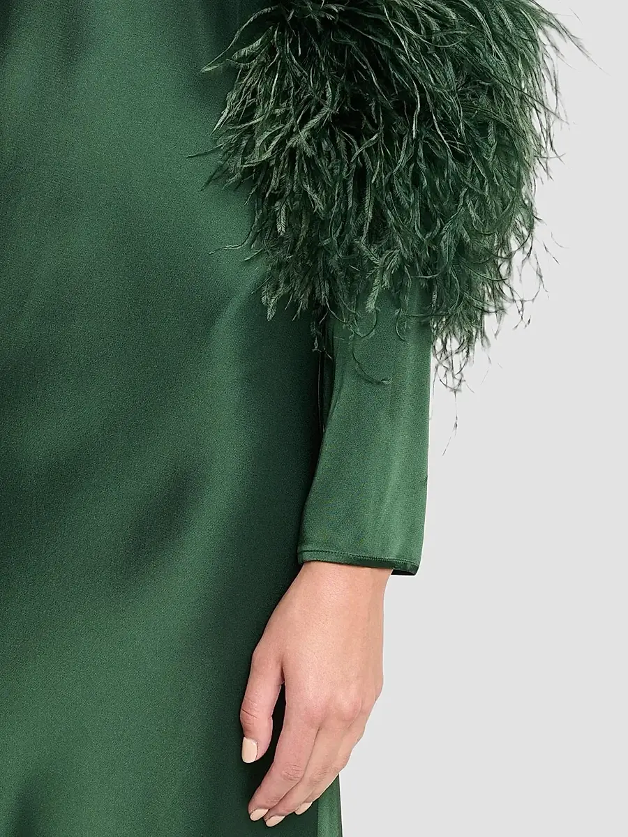 Lapointe Women's Satin Feather-Trimmed Bias Midi Dress | Thumbnail 5 Lapointe Women's Satin Feather-Trimmed Bias Midi Dress | Thumbnail 5