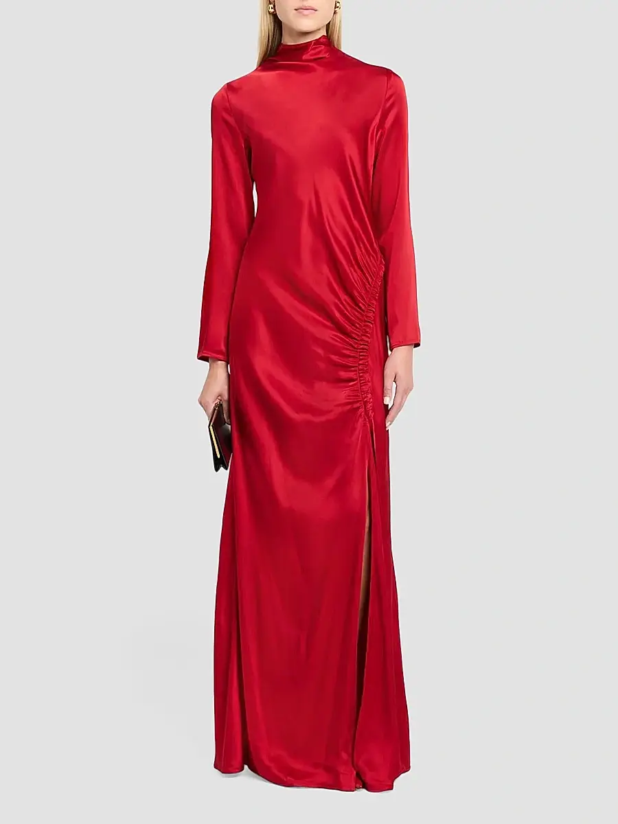 Lapointe Women's Satin Gathered Tab Gown | Thumbnail 2 Lapointe Women's Satin Gathered Tab Gown | Thumbnail 2