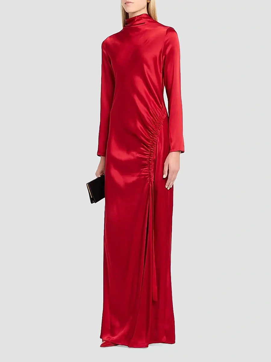 Lapointe Women's Satin Gathered Tab Gown | Thumbnail 4 Lapointe Women's Satin Gathered Tab Gown | Thumbnail 4